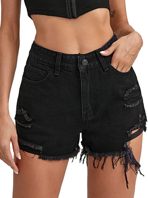 

URBANIC Women Black Pure Cotton Denim Shorts