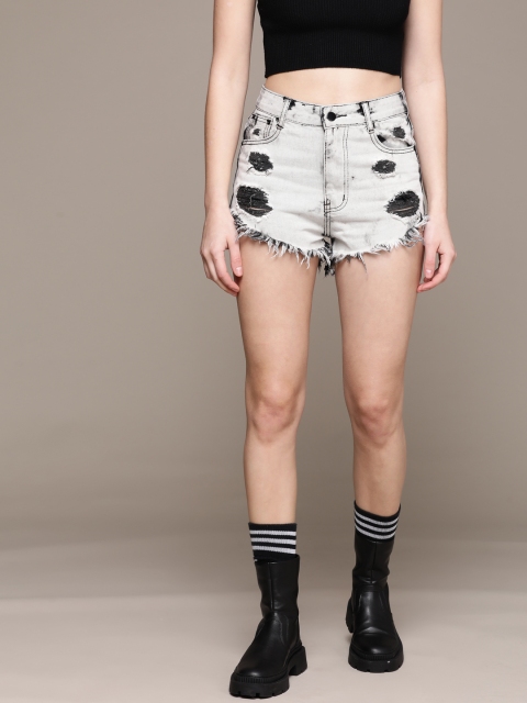 

URBANIC Women Grey Pure Cotton High-Rise Denim Shorts