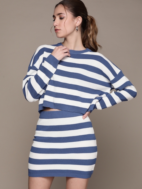 

URBANIC Blue & White Striped Mini Co-ordinate Set