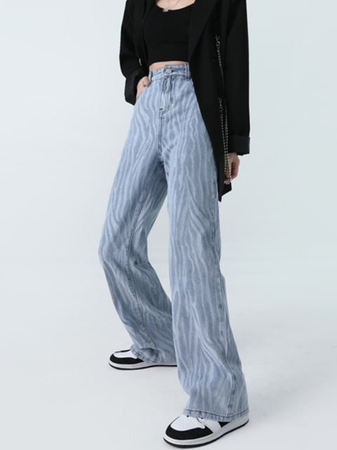 

URBANIC Women Blue Printed Straight Fit High-Rise Jeans