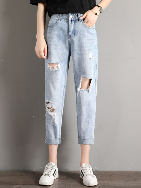 

URBANIC Women Blue Straight Fit Highly Distressed Light Fade Stretchable Jeans
