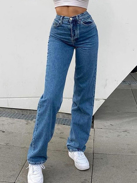 

URBANIC Women Blue Cotton Clean Look Straight Fit Butterfly Printed Back Jeans