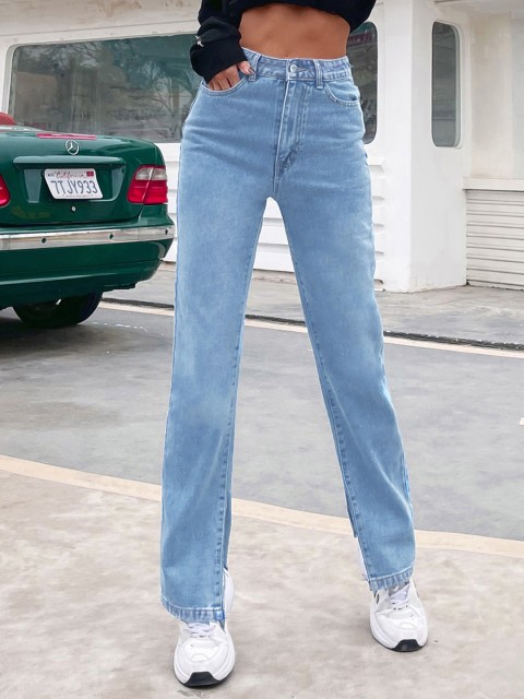 

URBANIC Women Blue Cotton Clean Look Straight Fit High-Rise Jeans