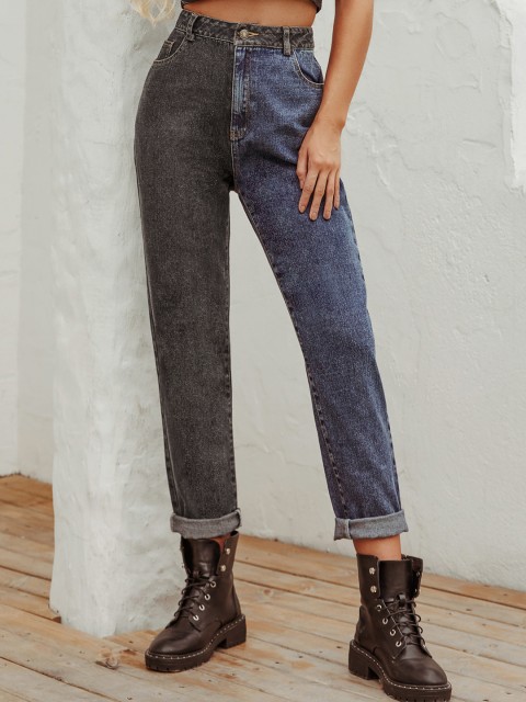 

URBANIC Women Blue & Brown Colourblocked Straight Fit High-Rise Jeans