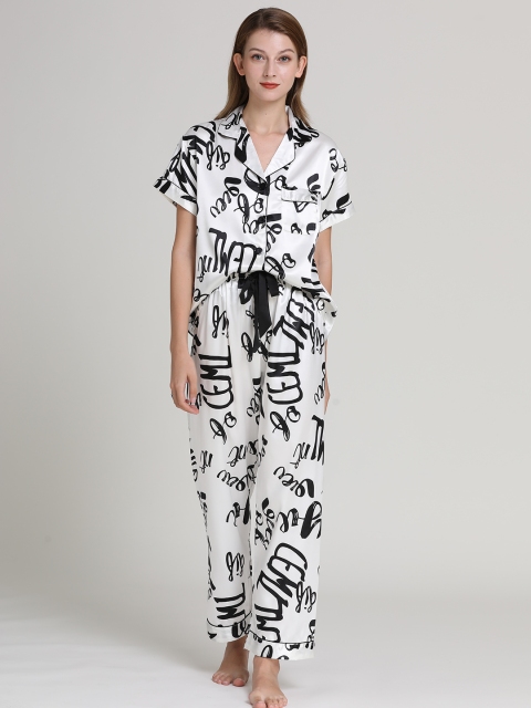 

URBANIC Women White & Black Printed Night suit