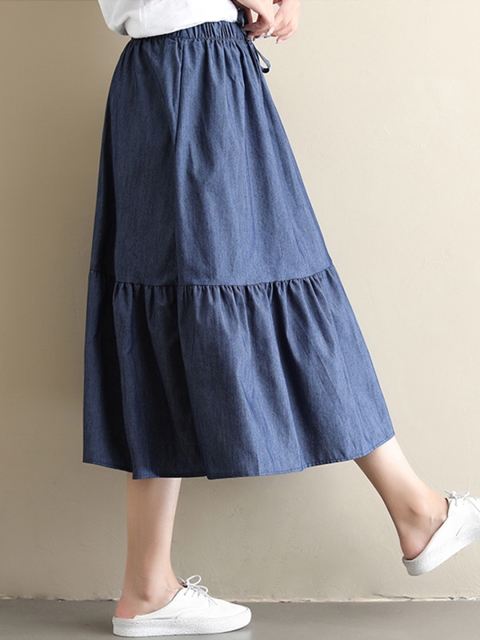 

URBANIC Women Blue Solid Tiered Midi Skirt