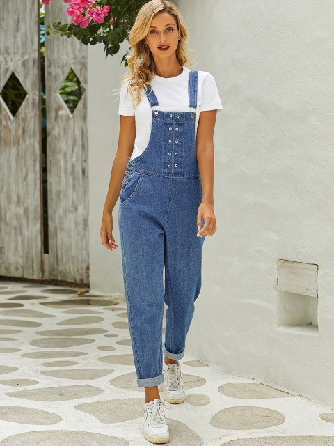

URBANIC Women Blue Solid Cotton Denim Dungaree