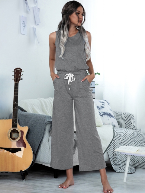 

URBANIC Women Grey Solid Crop Basic Jumpsuit