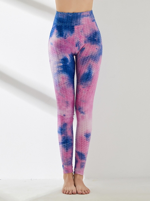 

URBANIC Women Pink & Blue Textured High-Rise Slim-Fit Gym Tights