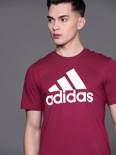 

ADIDAS Men Magenta & White BL SJ Pure Cotton Brand Logo Printed T-shirt