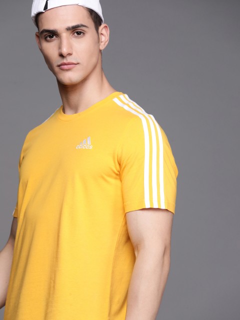

ADIDAS Men Mustard Yellow 3-Stripes SJ Pure Cotton Solid Sustainable T-shirt