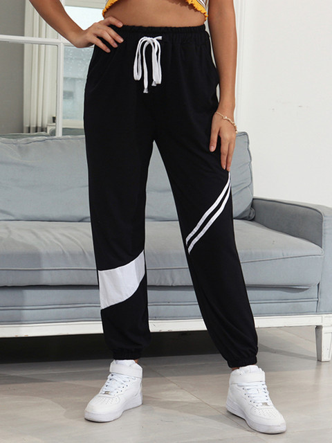 

URBANIC Women Black & White Striped Joggers