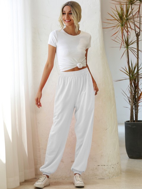 

URBANIC Women White Solid Joggers