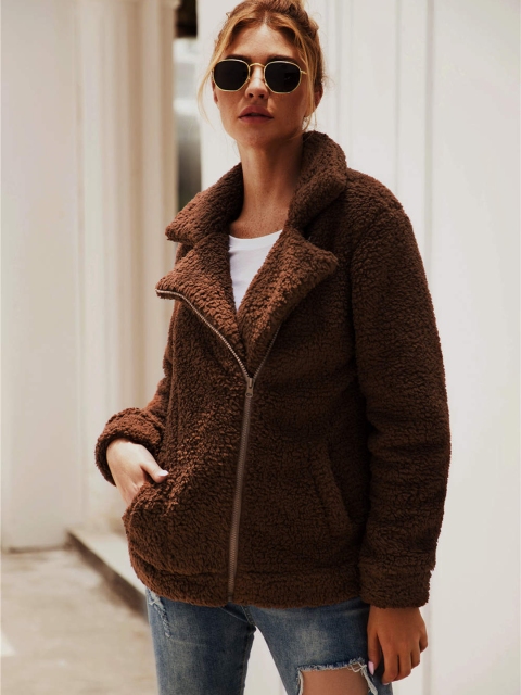 

URBANIC Women Brown Sherpa Tailored Jacket