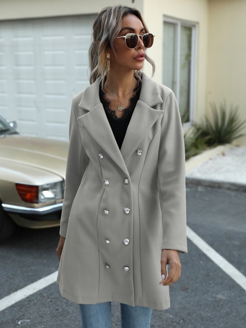 

URBANIC Women Grey Double Button Solid Coat