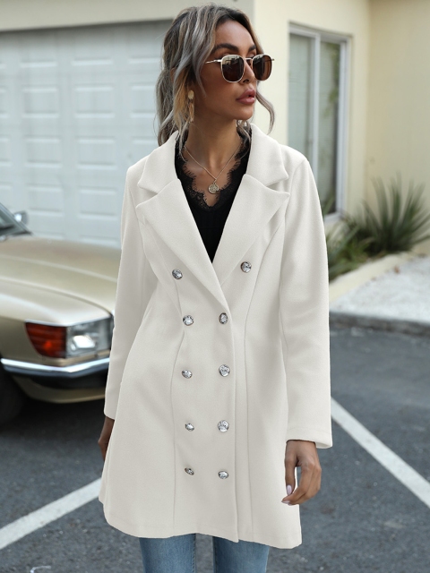 

URBANIC Women White Double Button Solid Coat