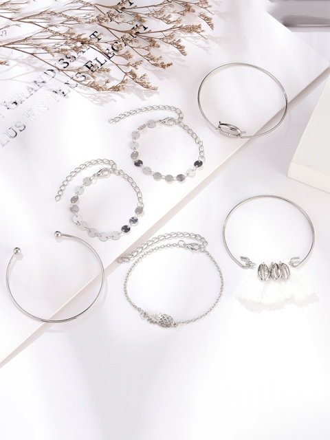 

URBANIC Women Set of 6 Silver-Toned Bracelets