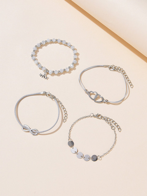

URBANIC Women Set Of 4 Silver-Toned Link Bracelet