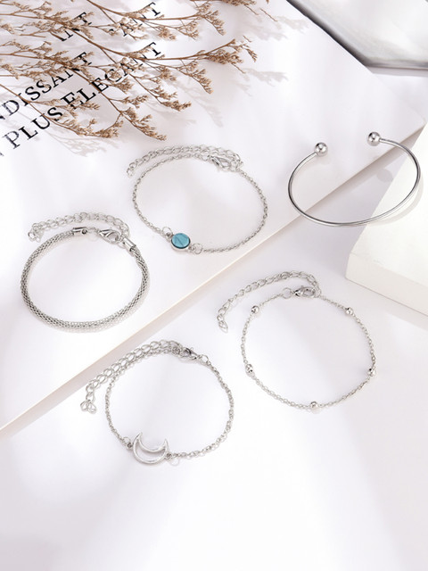 

URBANIC Women Set of 5 Bracelets, Silver