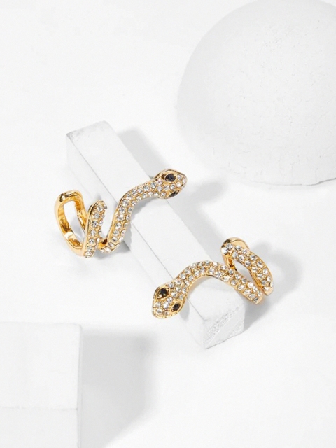 

URBANIC Gold-Toned Stone-Studded Snake-Shaped Ear Cuffs