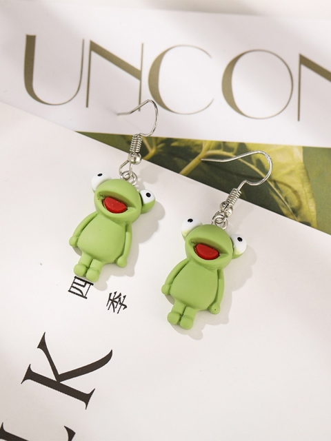 

URBANIC Green & Red Frog Shaped Drop Earrings