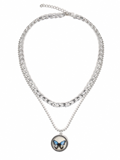 

URBANIC Silver-Toned Layered Necklace with Butterfly Detail