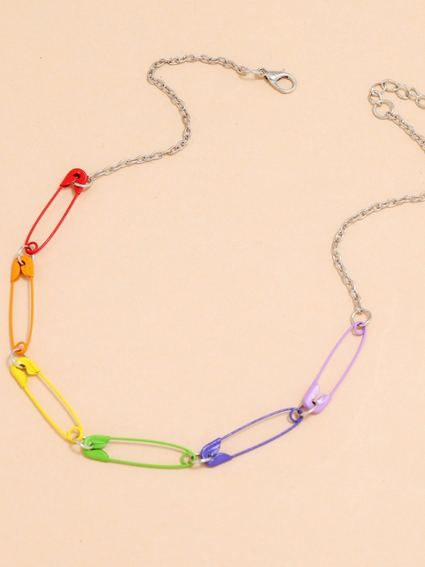 

URBANIC Multicoloured Safety Pin Textured Necklace, Multi