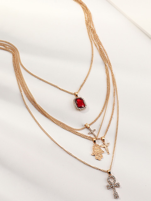 

URBANIC Gold-Toned Stone-Studded Layered Necklace with Danglers