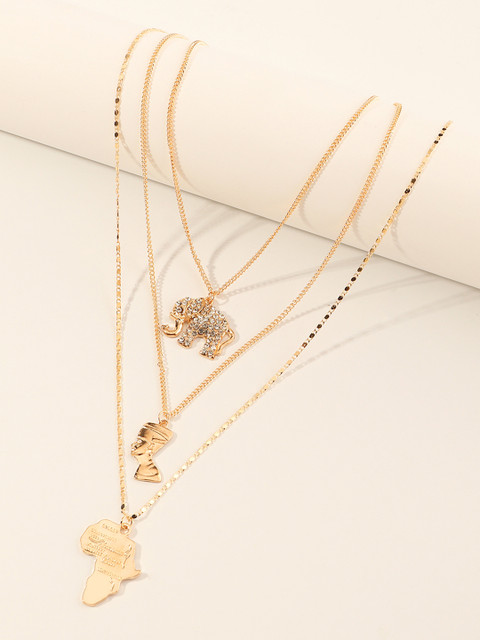 

URBANIC Gold-Toned Stone-Studded Layered Necklace with Danglers