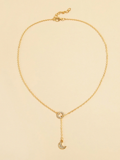 

URBANIC Gold-Toned Stone Studded Moon Tasselled Link Necklace