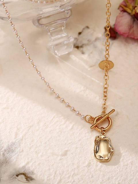 

URBANIC Gold-Toned & White Beaded Link Necklace