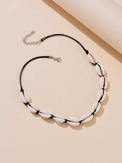 

URBANIC Black & White Cowrie Shell Studded Choker Necklace