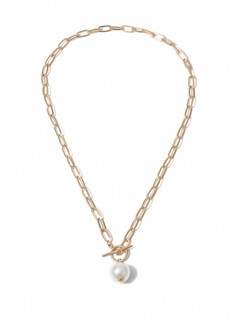 

URBANIC Gold-Toned & White Beaded Link Necklace