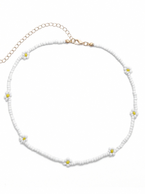 

URBANIC White & Yellow Beaded Floral Choker Necklace