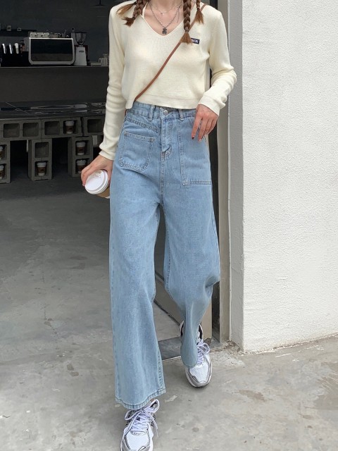 

URBANIC Women Blue Pure Cotton Wide Leg Light Fade Jeans