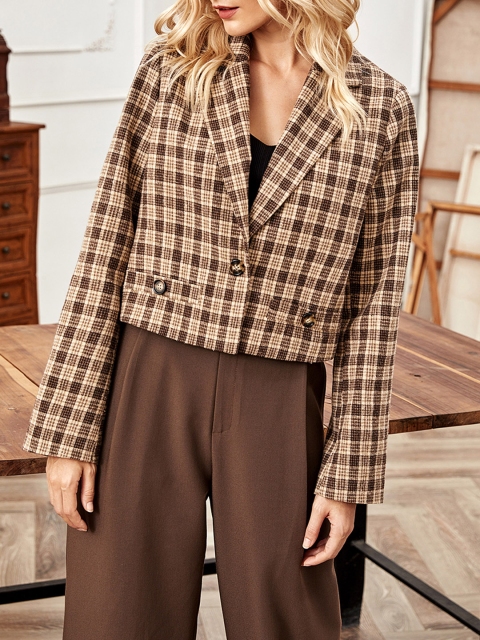 

URBANIC Women Brown Checked Single-Breasted Casual Blazer