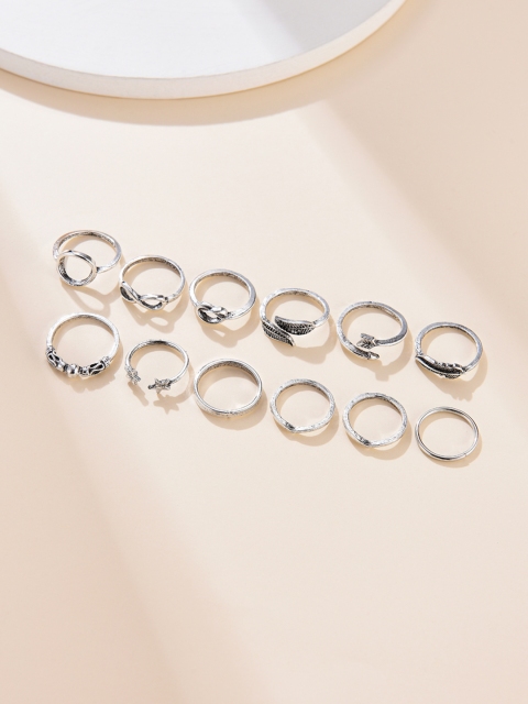 

URBANIC Women Set of 12 Oxidised Silver-Toned Finger Rings