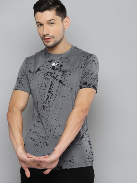 

Reebok Men Grey & Black Workout Ready Allover Print SS T-Shirt