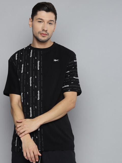 

Reebok Men Black & White Training Essentials All Over Print T-shirt