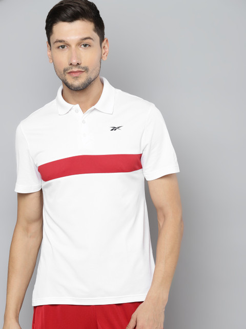 

Reebok Men White & Red Polo Collar Speedwick T-shirt