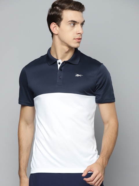 

Reebok Men Blue & White Polo Collar Speedwick Training or Gym T-shirt