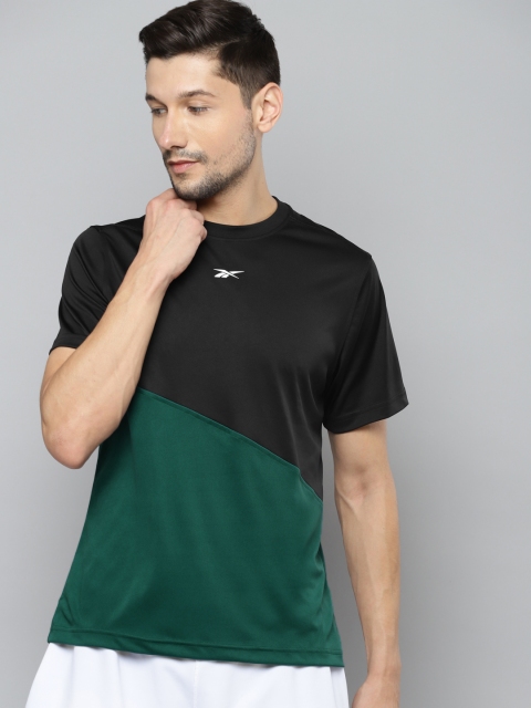 

Reebok Men Black & Green Colourblocked T-shirt