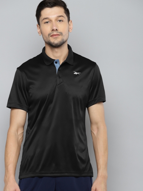 

Reebok Men Black Solid Polo Collar Slim Fit T-shirt
