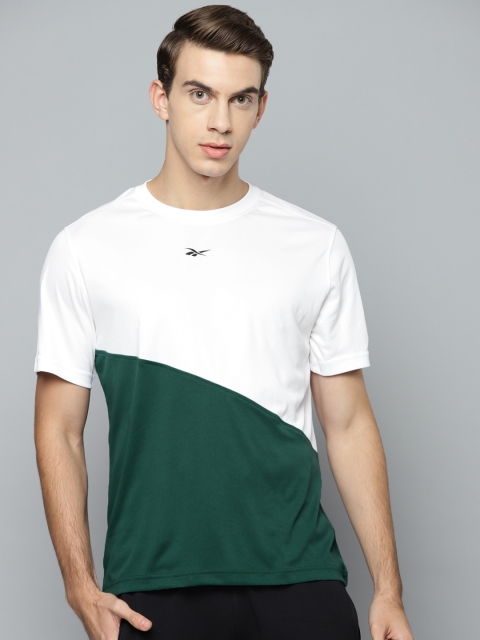 

Reebok Men White & Green Colourblocked Speedwick T-shirt