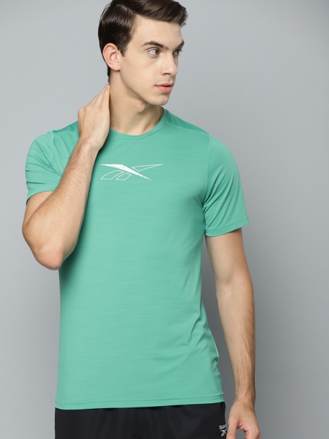 

Reebok Men Green Workout Activchill Training Brand Logo Print Slim Fit T-shirt