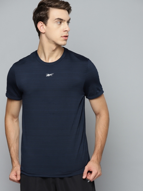 

Reebok Men Navy Blue Structure Striped Training Slim Fit T-shirt