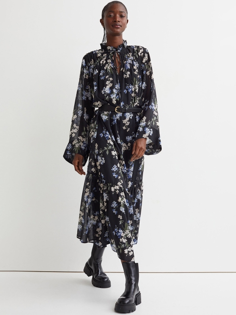 

H&M Black & White Long Chiffon Dress