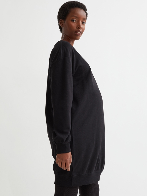 

H&M Women Black Solid Round Neck MAMA Sweatshirt Dress