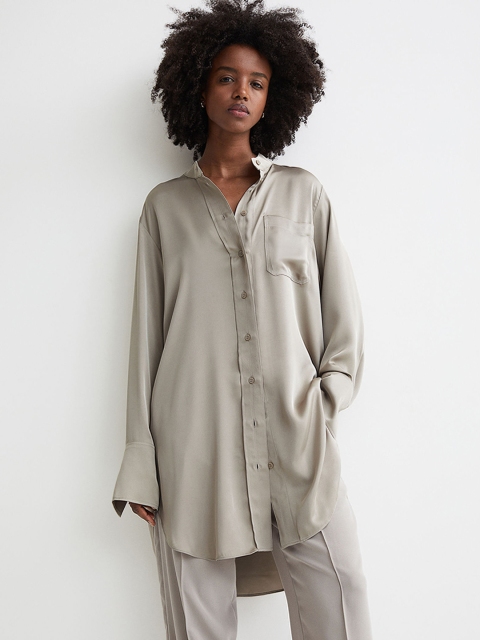 

H&M Women Beige Oversized Satin Shirt