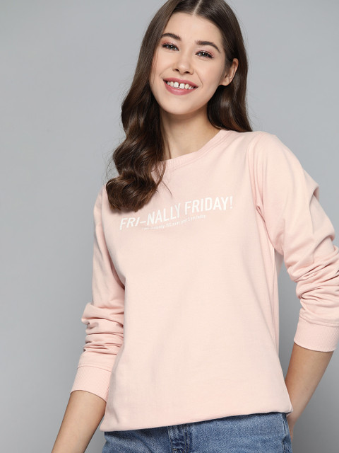 

Mast & Harbour Women Peach-Coloured Pure Cotton Printed Sweatshirt